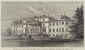 Wrotham Park, Barnet (fronte sud-ovest), sede del Conte di Strafford, distrutto la scorsa settimana da un incendio da Frank Watkins